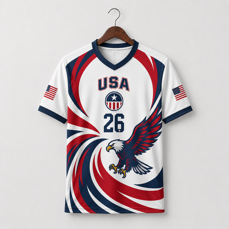 Custom Patriotic Eagle Soccer Jersey V Neck Red White Blue Football Shirt Unisex gallery