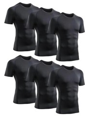 6 Pack Men’s Compression Shirt Short Sleeve Athletic Baselayer Sports T Shirt…
