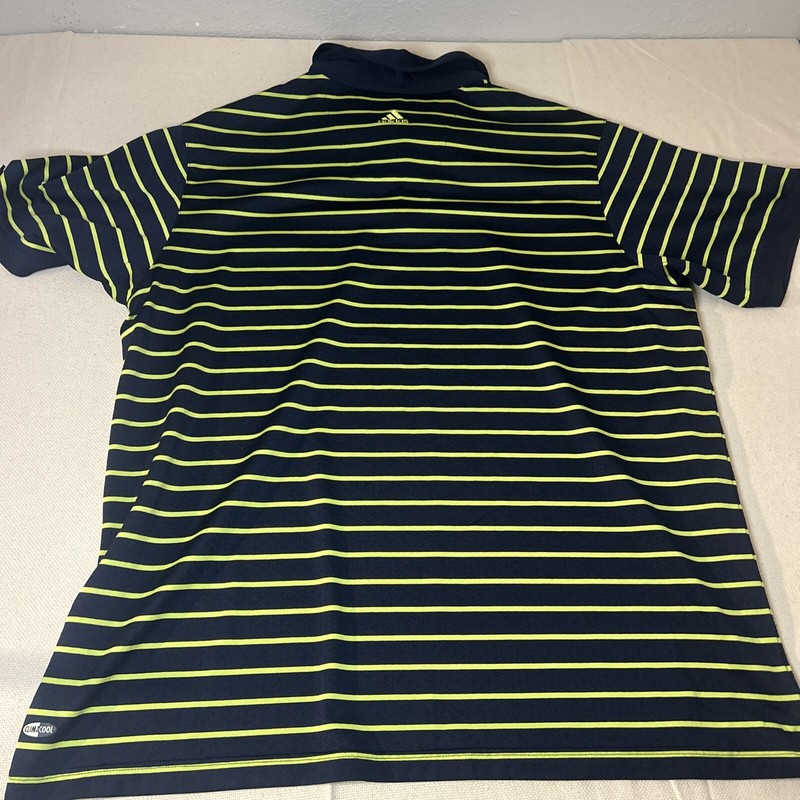 Adidas ClimaCool navy blue and neon green Striped 3 Button Polo Shirt Men's XL gallery