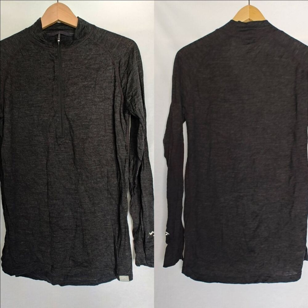 Merino.Tech Merino Half Zip Long Sleeve Pullover Top 165 Wool Charcoal Grey M