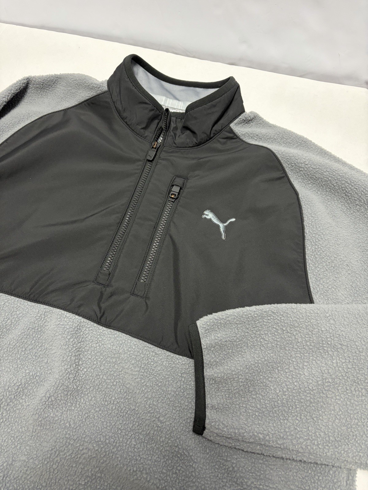 Puma Golf Pullover Mens L Black Gray Sherpa Fleece 1/4 Zip Athletic Pockets gallery