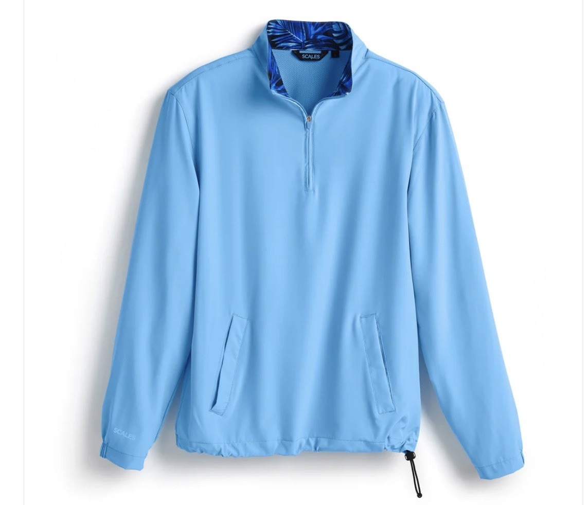 SCALES Men's Solid Quarter-Zip Pullover powder blue tropical print lining Sz S gallery