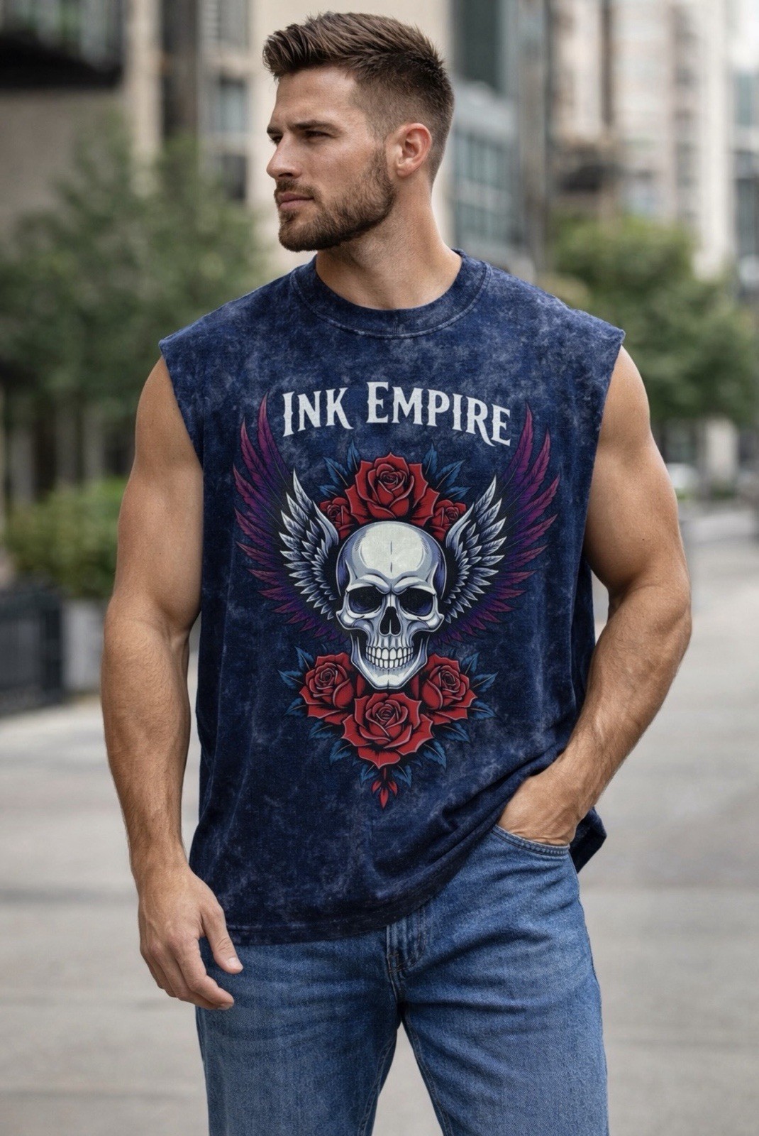 Ink Empire Men's Sleeveless Tank Skull Rose Graphic Print Multi Colors gallery