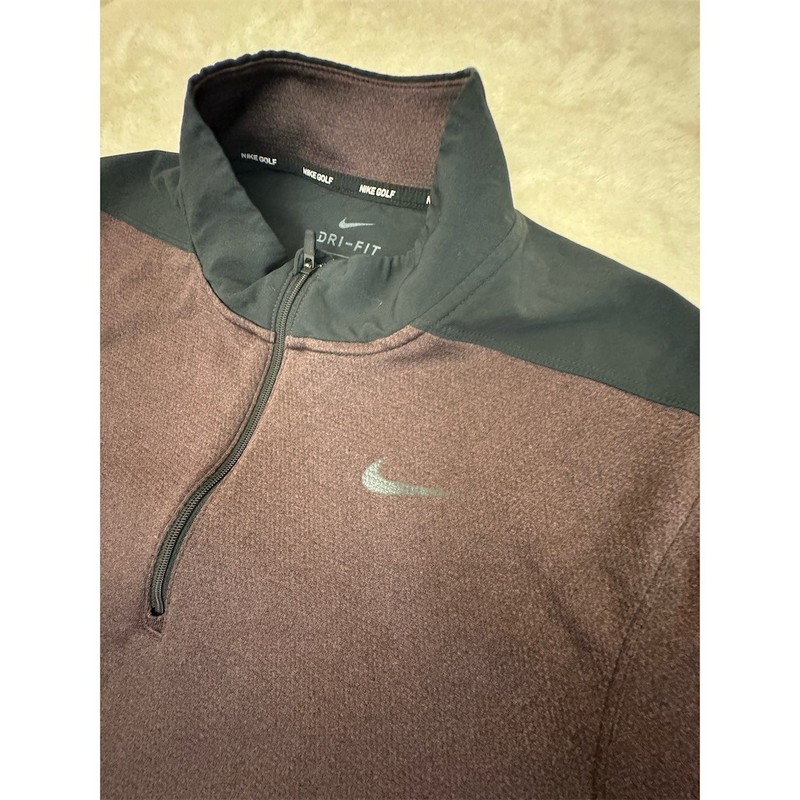 Nike Golf Dri-FIT Pullover Mens Size M 1/4 Zip Mock Neck Burgundy Black gallery