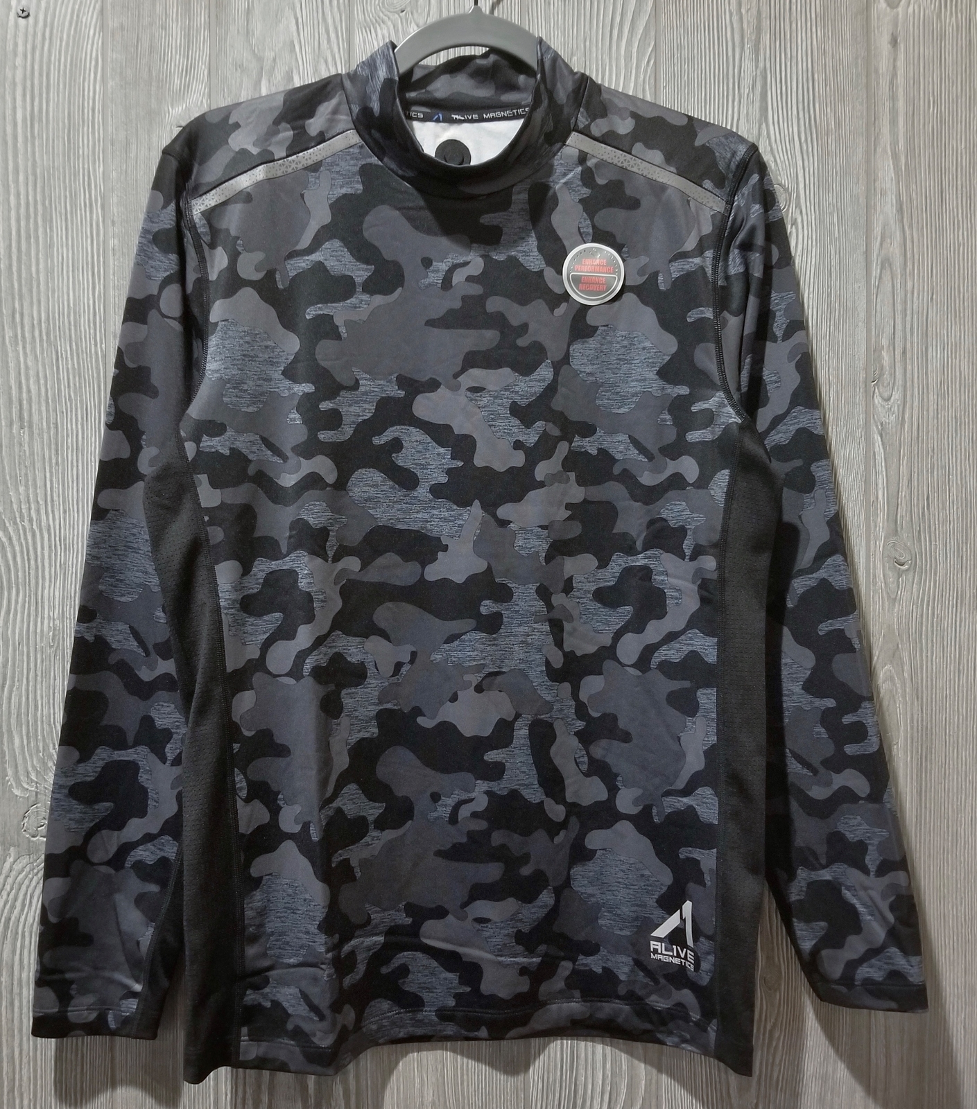AL1VE MAGNETICS Camo Compression Black Grey L/S Mock Training Shirt NEW Mens S M gallery