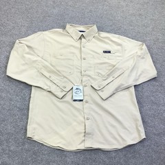Nautica Shirt Mens Medium Beige OTF Flagger Poly Fishing Long Sleeve Top