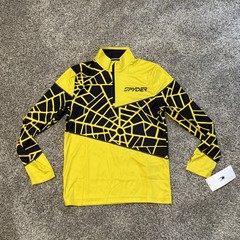 Spyder Active 1/4 Zip Shirt Mens S Black Yellow Spider Web Graphic Performance