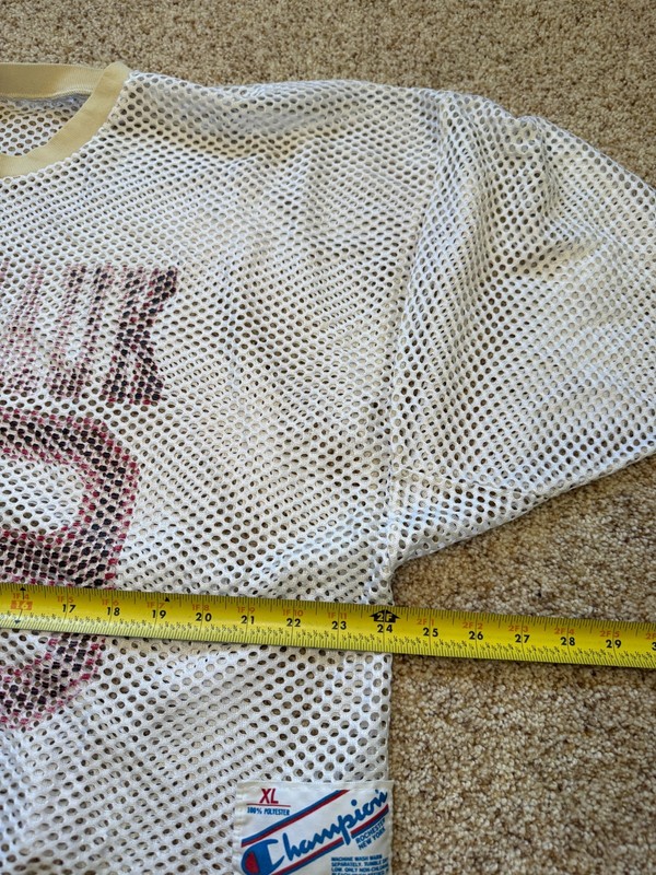 Vintage 80s Champion Montauk Football White Mesh Cropped Football Jersey Sz XL gallery