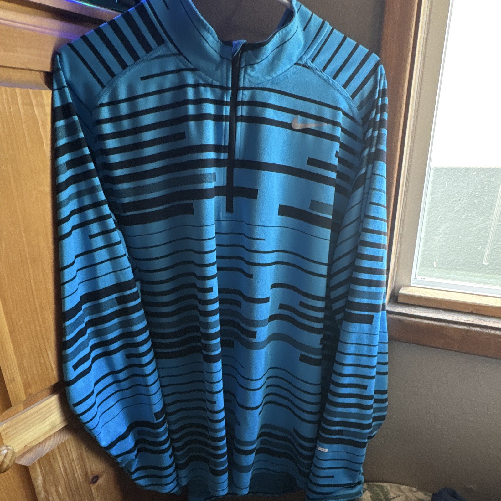 Nike Dri-FIT Element Men's 2XL Blue/Black Striped 1/4 Zip Mock Neck Top gallery