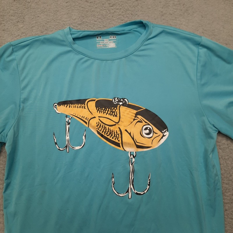 Under Armour Shirt Mens Medium Teal Graphic Loose Fishing Fisherman Short Sleeve gallery