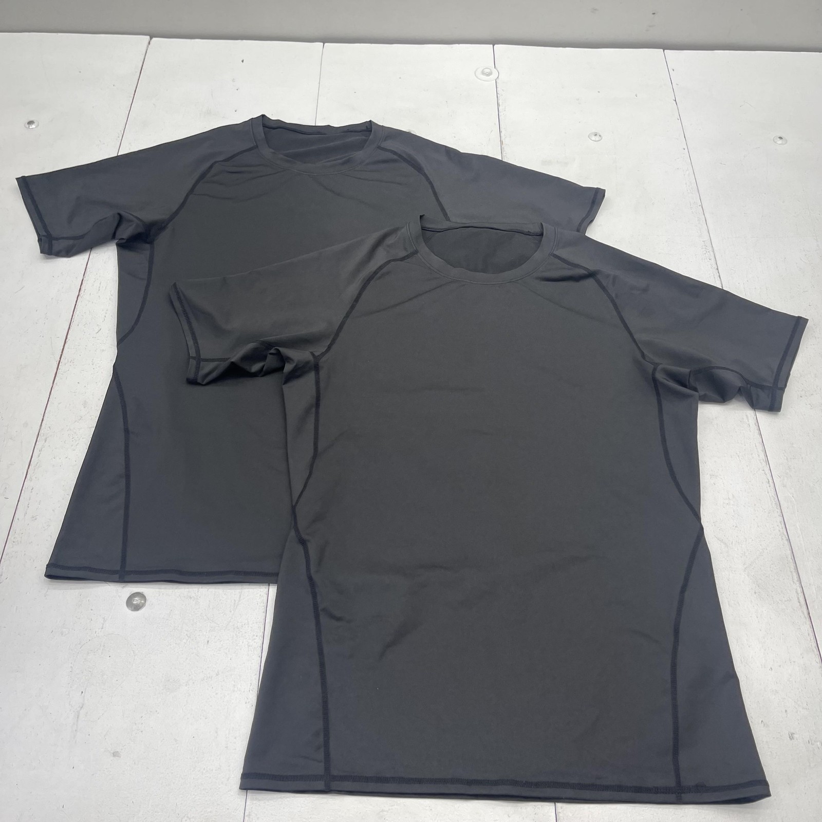 2 Pack Athletic Performance Shirt Mens XL Black Short Sleeve Stretch Workout Top gallery