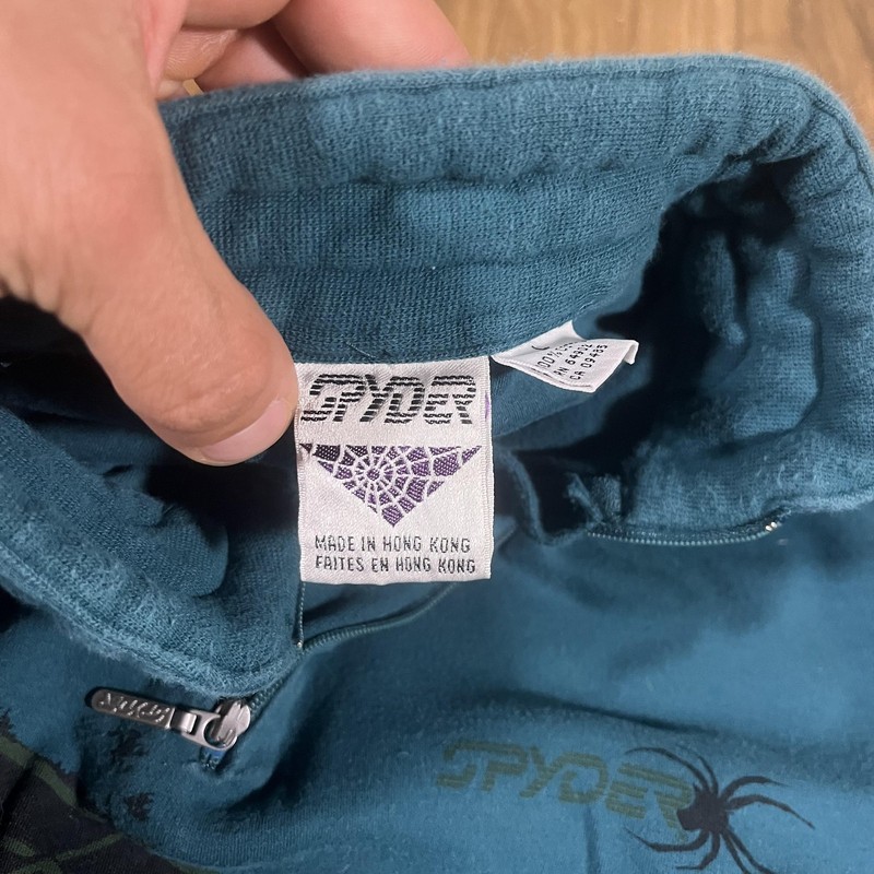 Vintage Spyder Pullover Mens Large Blue 1/4 Zip Mock Neck Graphic Ski Cotton 90s gallery