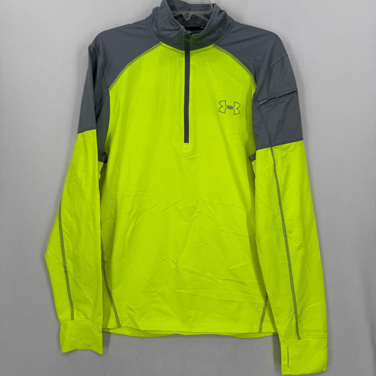 Under Armour Mens Coldgear Storm 1/4 Zip Shirt Neon Green Gray Medium Running gallery