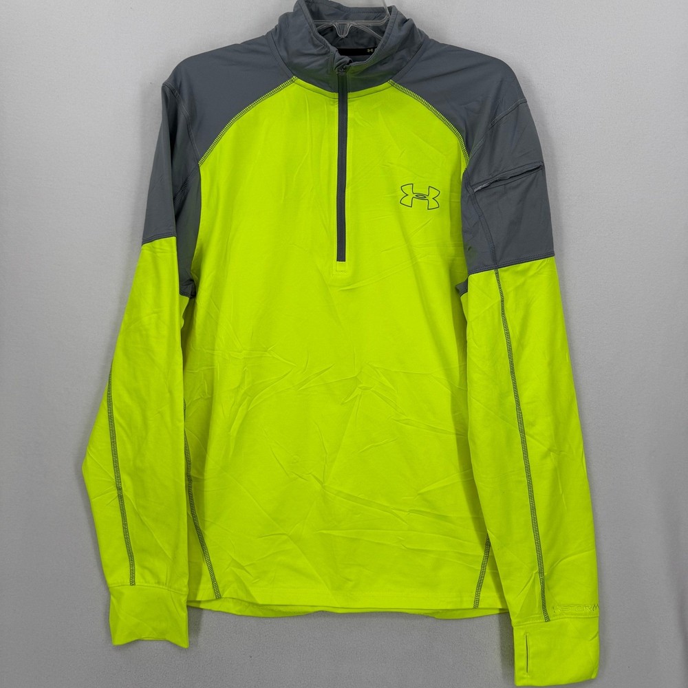 Under Armour Mens Coldgear Storm 1/4 Zip Shirt Neon Green Gray Medium Running