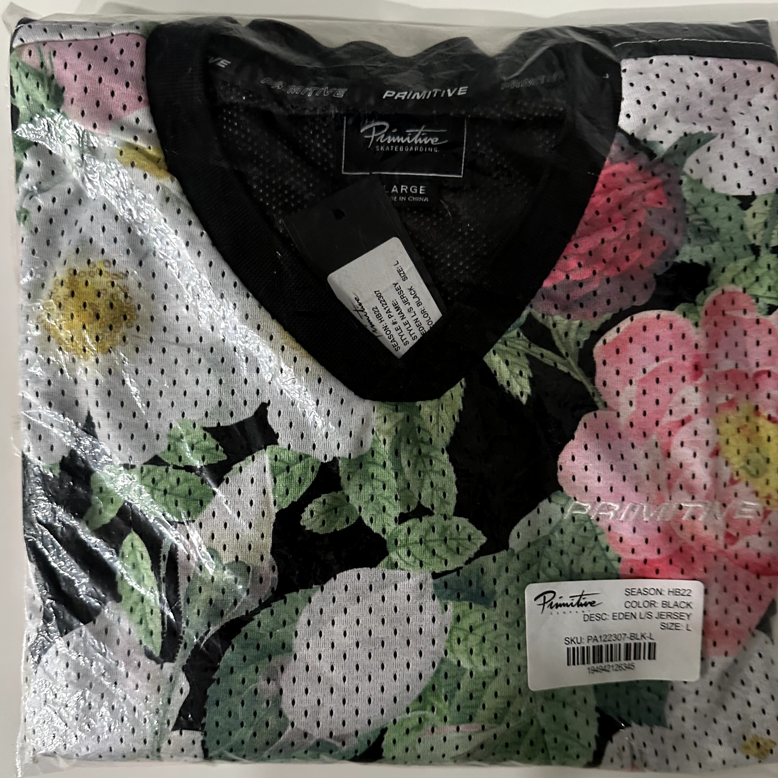 New Primitive Mens Eden Jersey, Size L, Black Floral Design gallery