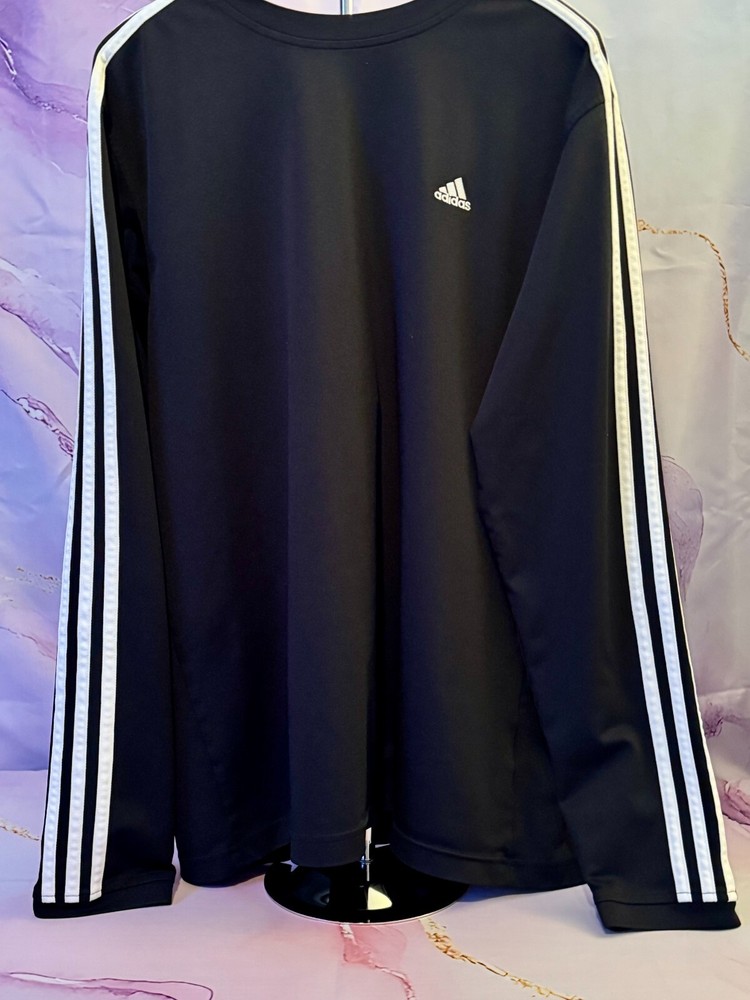 Adidas Active 360 Long Sleeve Black Striped Pullover Shirt L