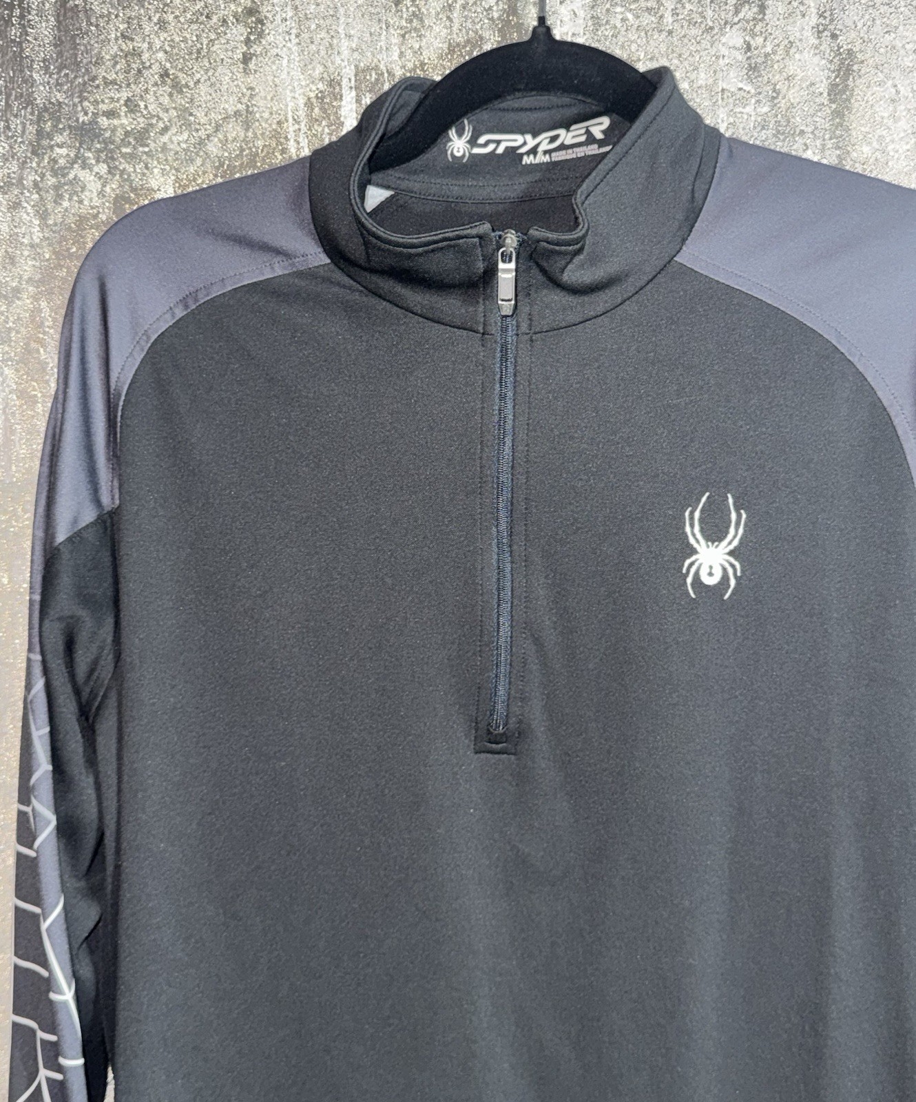 Spyder Mens Medium 1/4 Zip Performance Pullover Black Gray Spiderweb Top gallery