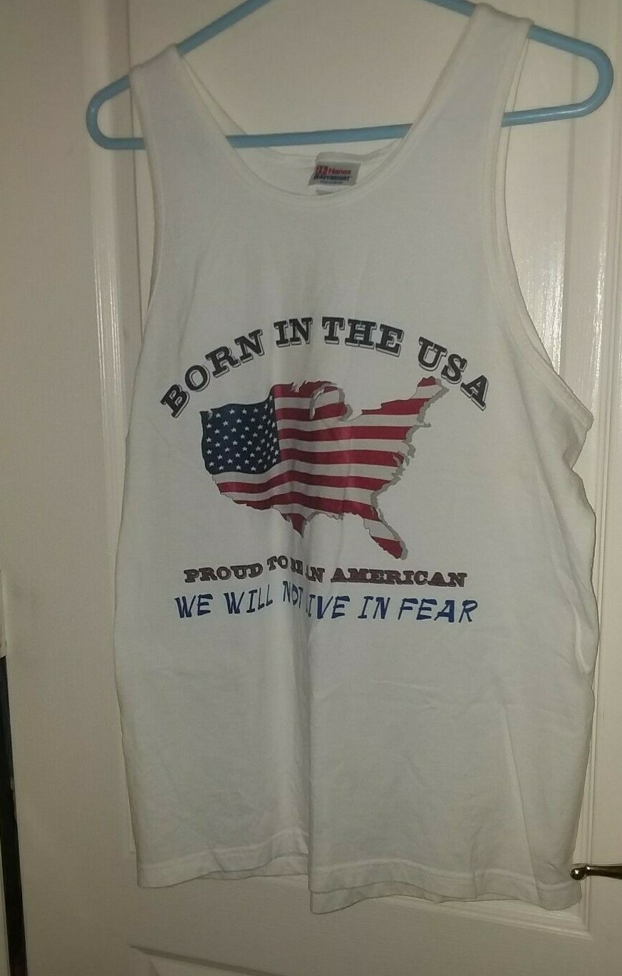 Hanes White Tank Top Born In The USA Design - Unisex M 38/40 gallery