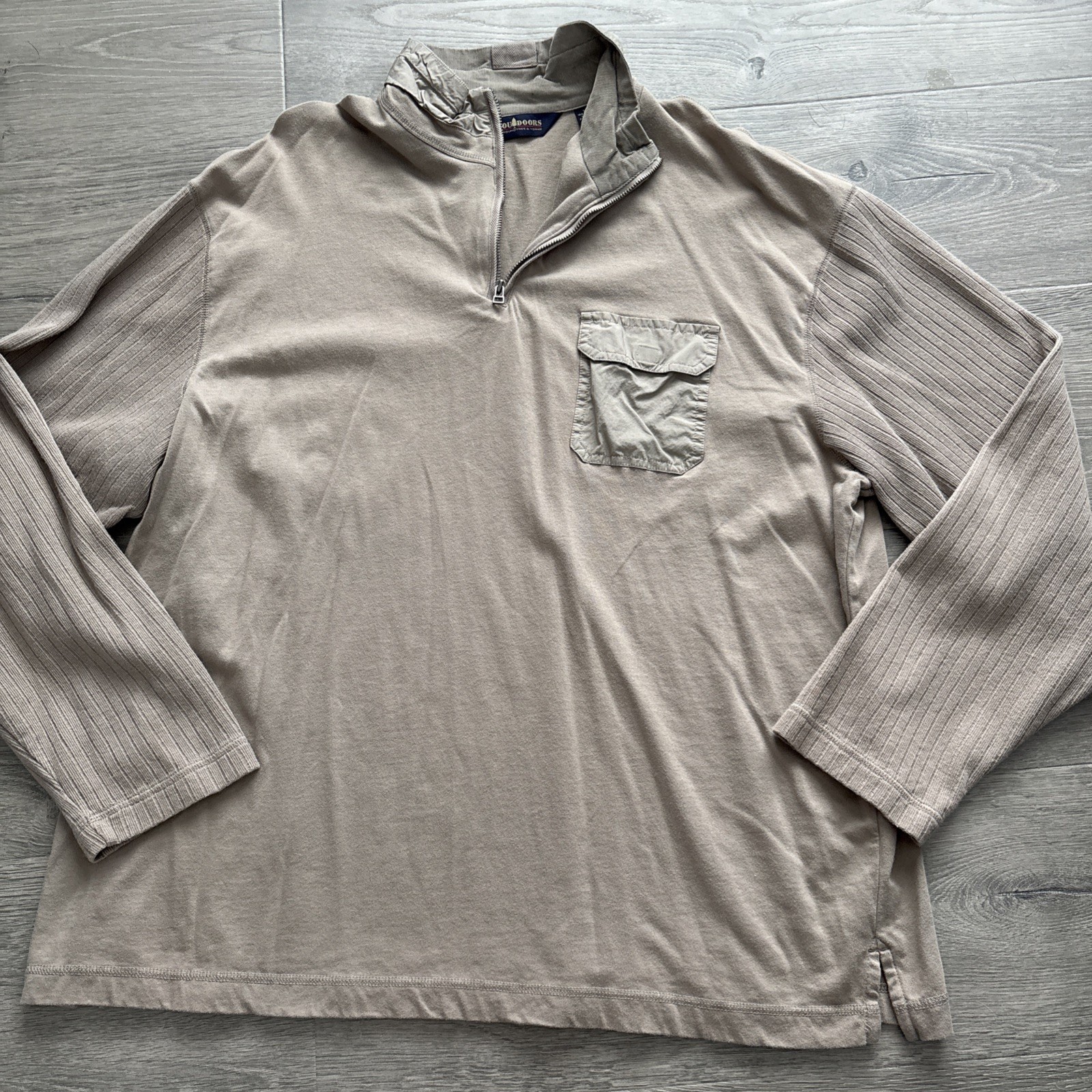 Roundtree & Yorke Outdoors long sleeve quarter zip shirt mens sz XL Beige cotton gallery