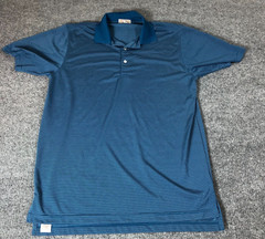 Peter Millar Shirt Mens Large Blue Stripe White 1/4 Button Up Short sleeve