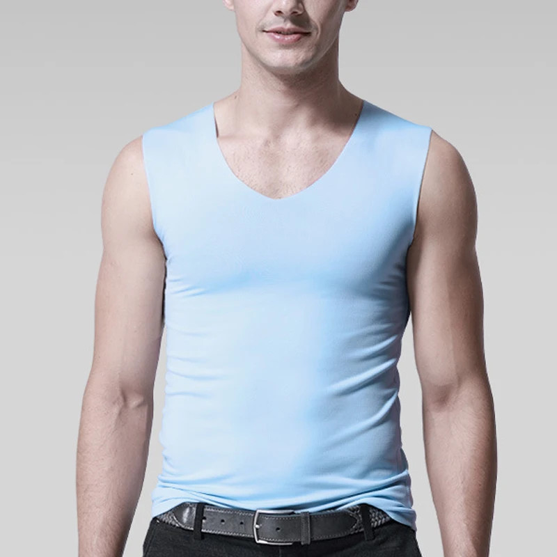 Silk Tank Tops Seamless Mens Vest Sleeveless Sport Bodysuit Vest For gallery