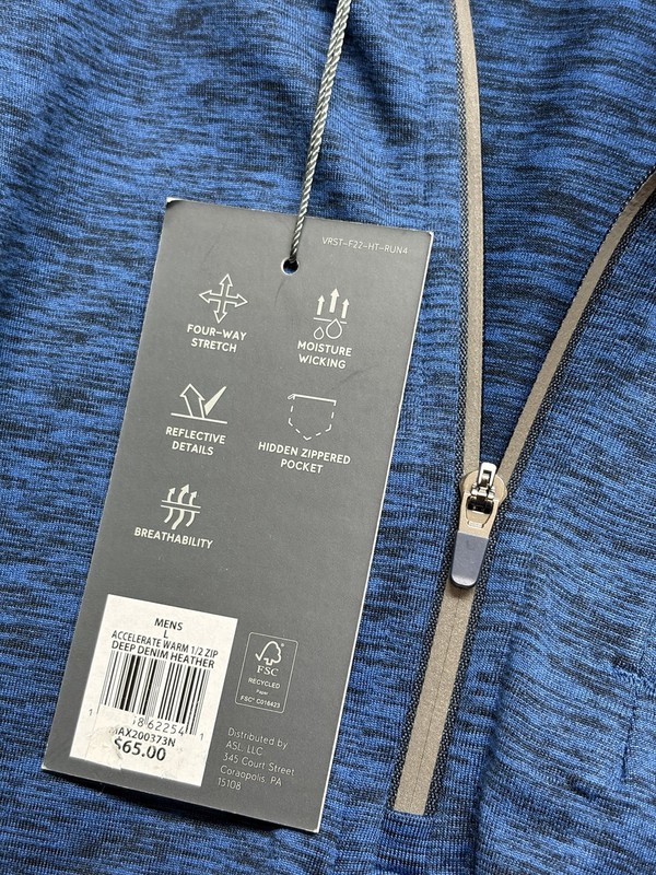 VRST Accelerate Warm 1/2 Zip Pullover Mens Large NWT Blue Performance Activewear gallery
