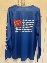 Columbia PFG Omni-Shade Fishing Shirt Men’s Size 2XL Blue American Fish Flag 2X