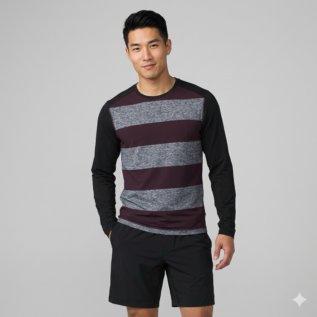 Lululemon Shirt Men Gray Purple Surge Warm Black Cherry Striped Gym S (No Tag) gallery