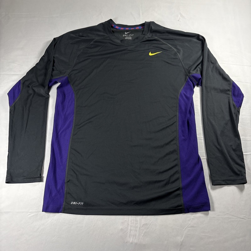 Nike Mens Large Dri-FIT Long Sleeve Training Shirt, Gray Purple Athletic Perf gallery