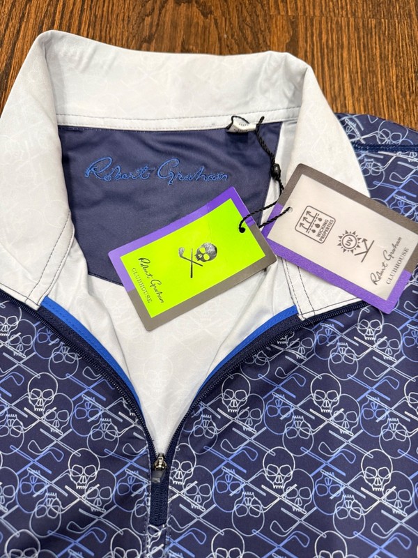 Robert Graham 1/4 Zip Long Sleeve Pullover Shirt Blue Skull Golf Men Size XL-NWT gallery