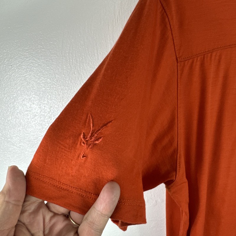 Ibex Men's XL Buttonless Pullover Performance Merino Bld Polo Shirt Orange EUC gallery