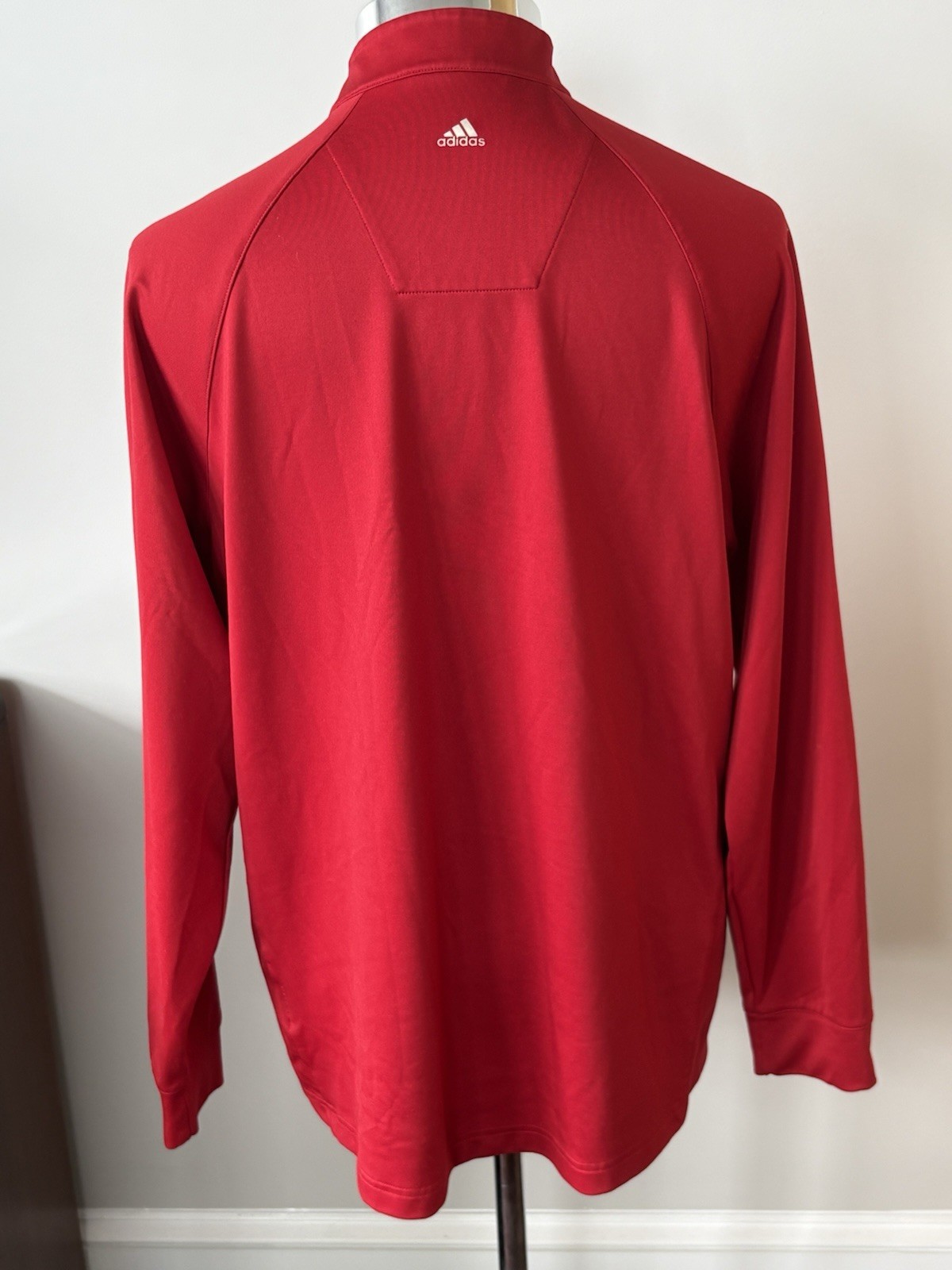 adidas Men's Red 1/4 Zip Mock Neck Long Sleeve Pullover Top Size M gallery
