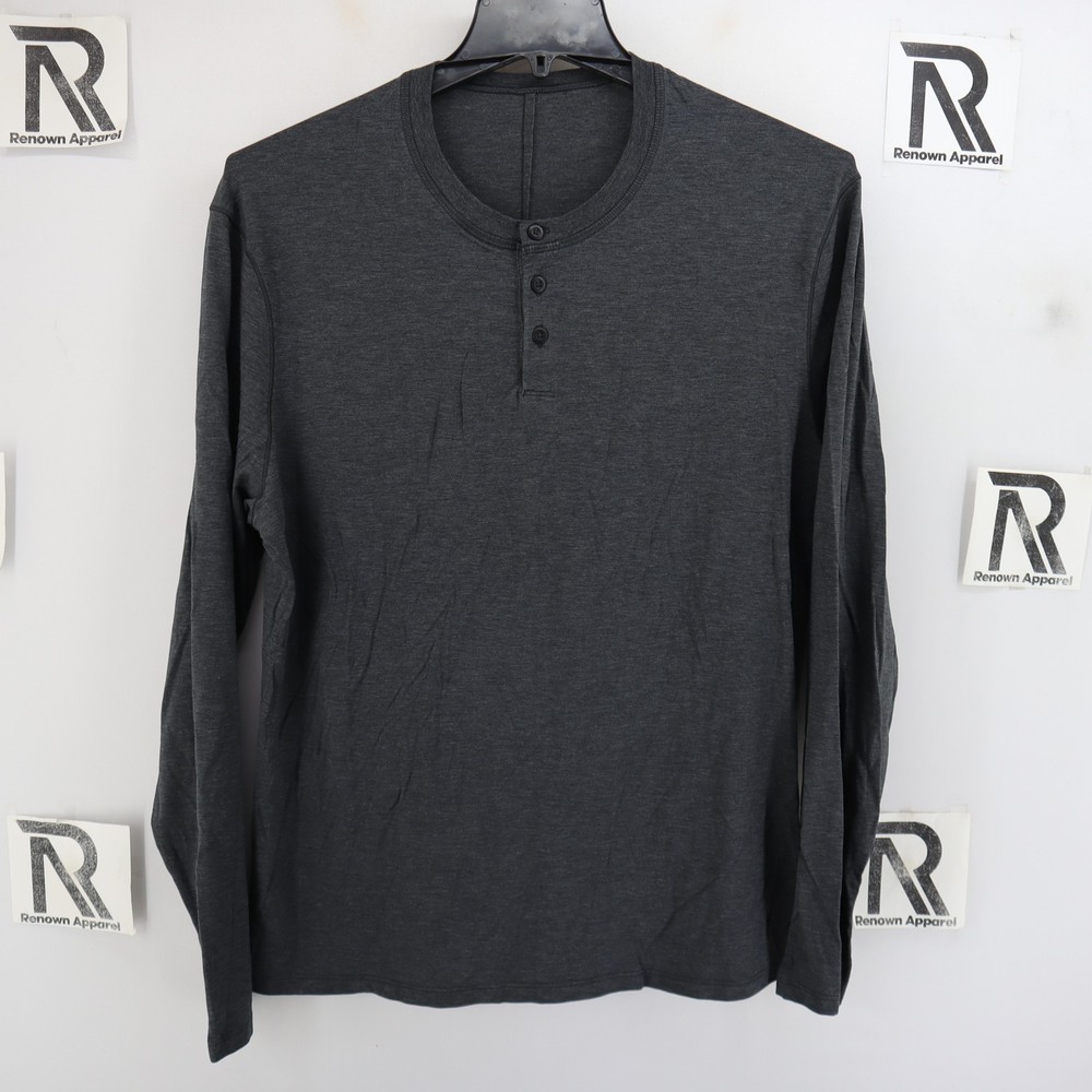 Lululemon Mens Large 5 Year Basic Henley Long Sleeve Shirt Heathered Dark Gray