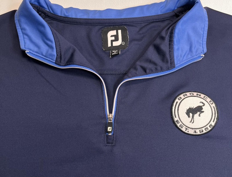 Foot Joy 1/4 Zip Golf Pullover Mens Large Navy Blue Bronco Patch Logo gallery