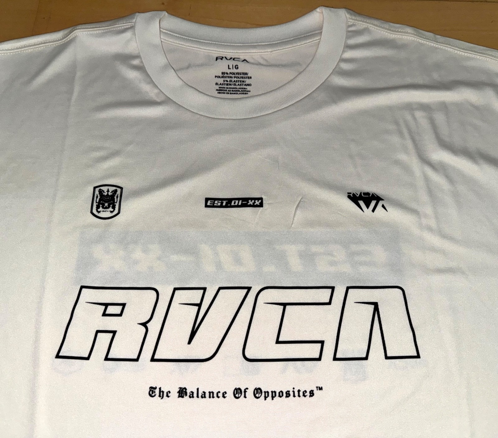 New Mens RVCA ANP Flint Crew Athletic Performance UPF +50 MMA Shirt Cream Sz L gallery