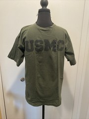 Vintage USA MADE Bayside True American Tee USMC Marines Mens Size M Green
