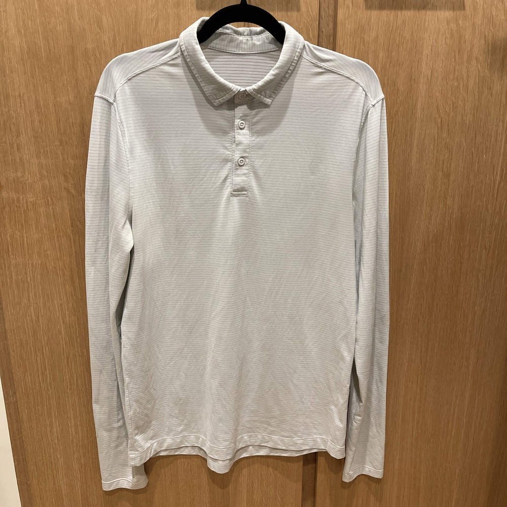 Mens Lululemon Evolution Long Sleeve Polo Shirt Very Lt Gray Med (?) See Measure