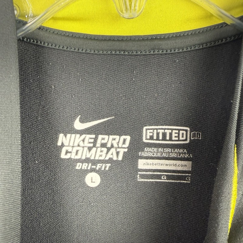 Nike Pro Combat Hyperwarm Compression Shirt L Fitted Dri-Fit Neon Yellow Gray gallery