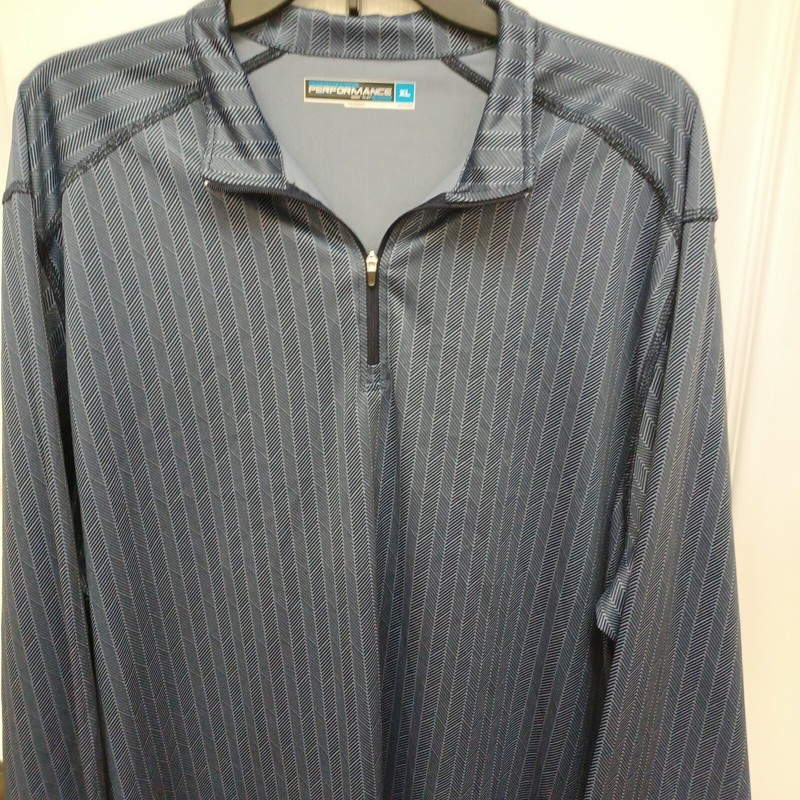MEN'S ROUNDTREE & YORKE PERFORMANCE BLUE LONG-SLEEVE 1/4 ZIPPERED BLUE SHIRT XL gallery