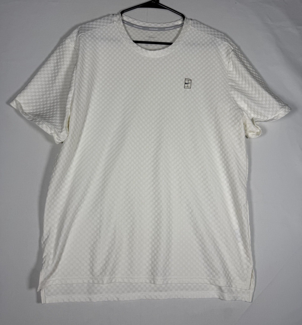 Nike Court Tennis Shirt Men Large White 3D Checkered Lightweight Stretch 855279 gallery