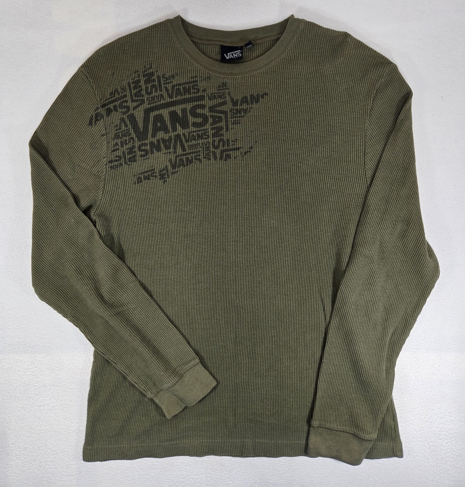 VAN'S Thermal Long Sleeved Crewneck Shirt Men's Size L Olive Green gallery