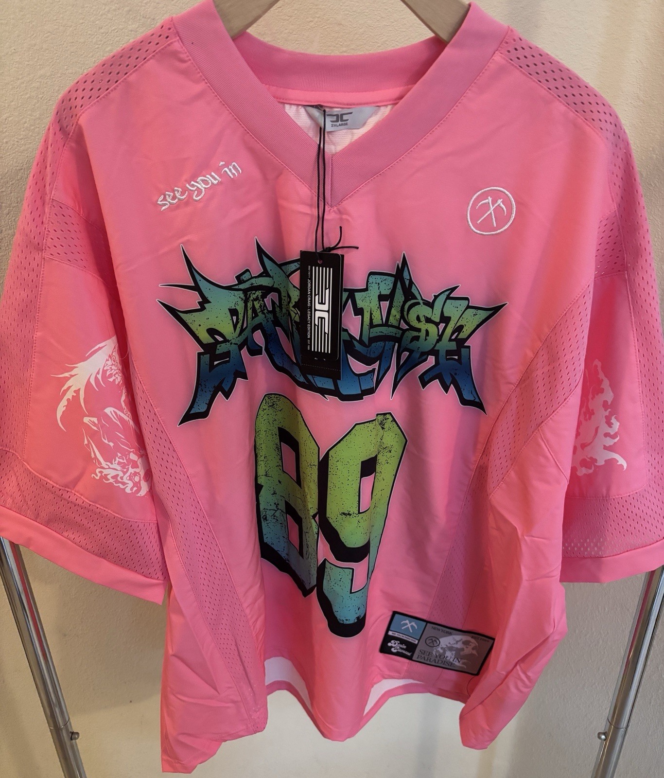 NWT Men’s Jordan Craig Street League Football Jersey (Pink) Size Large gallery