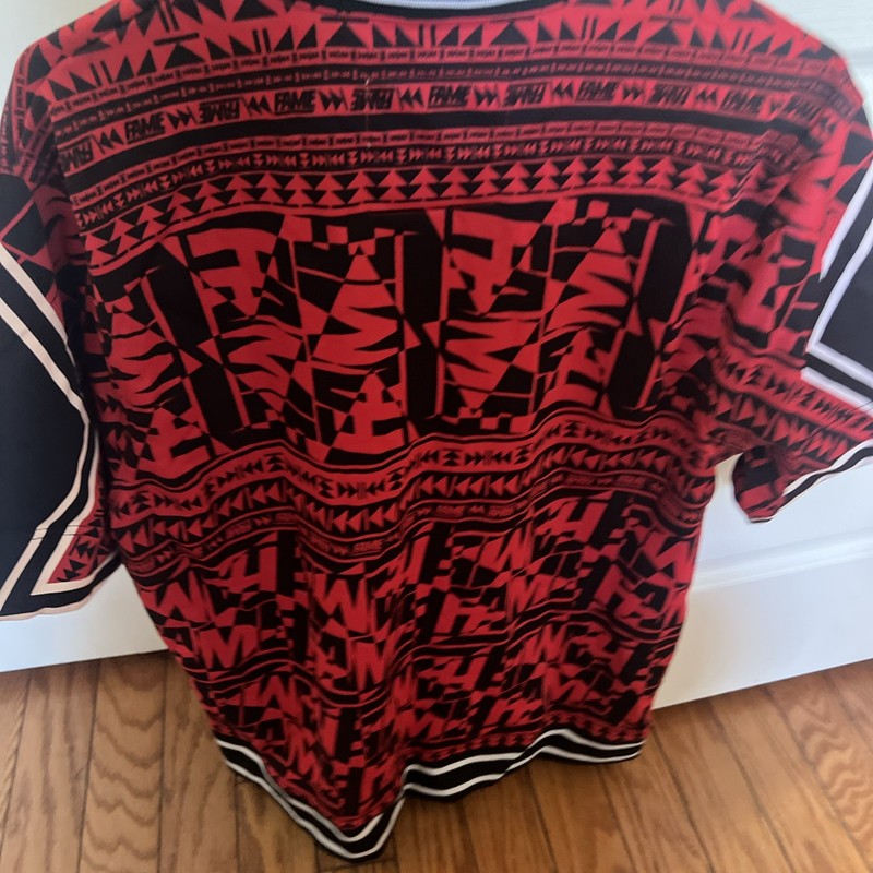 Hall of Fame 2nd Sucks MENS Red Black White Geometric Design Shirt SIZE LARGE gallery