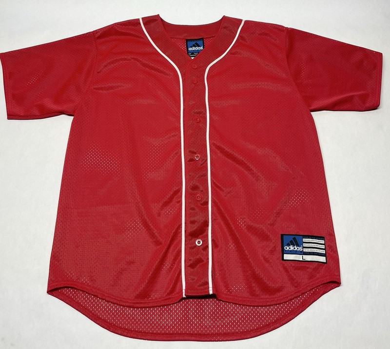 VTG Adidas Mesh Red White Logo Button Jersey Shirt Size L USA 90s 00s Streetwear gallery