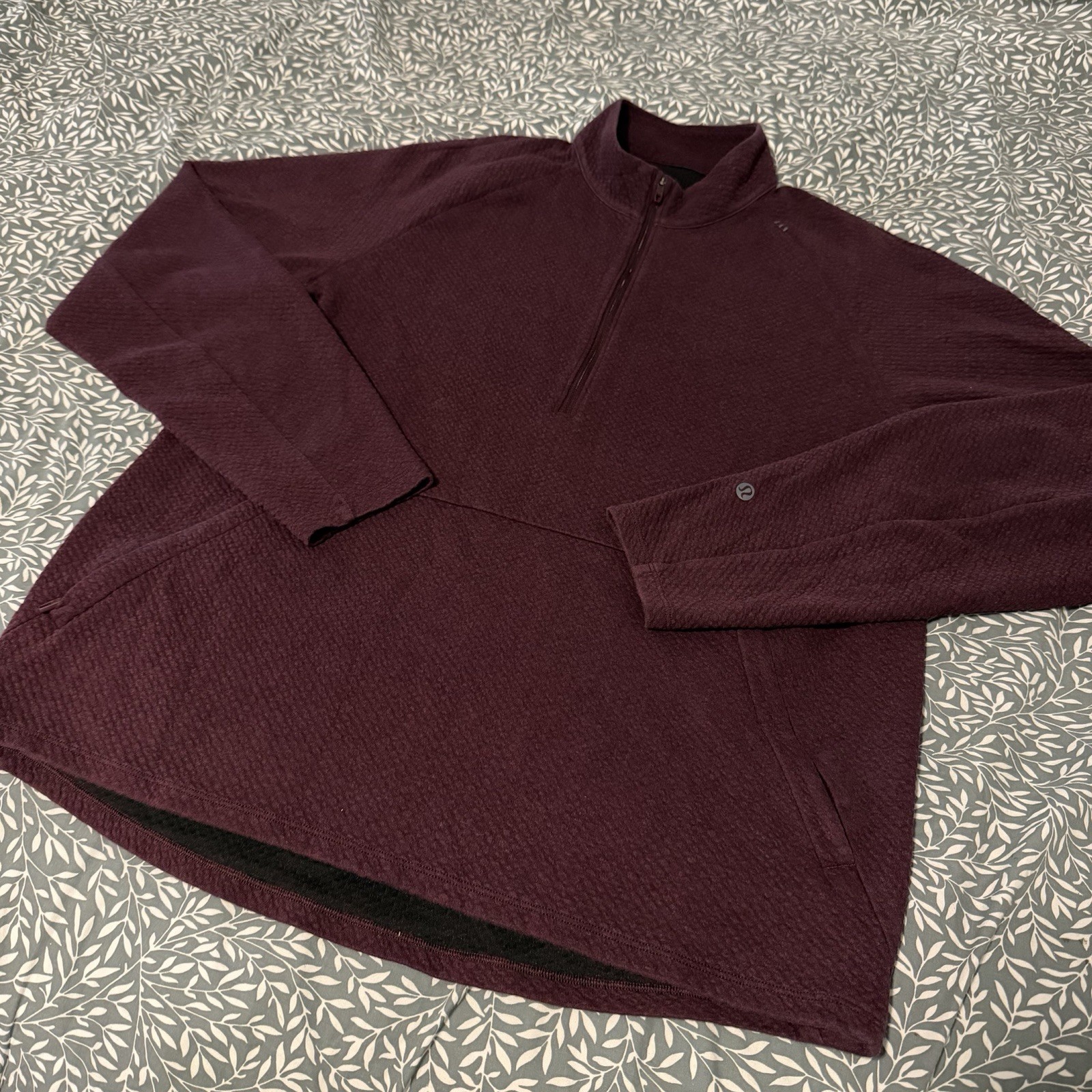 LULULEMON At Ease 1/2 Zip LARGE Pullover Textured Double Knit Heathered Cassis gallery