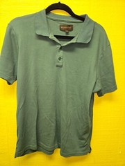 Porta Sur Men’s short sleeve 3-button pullover collared algadon green shirt – L