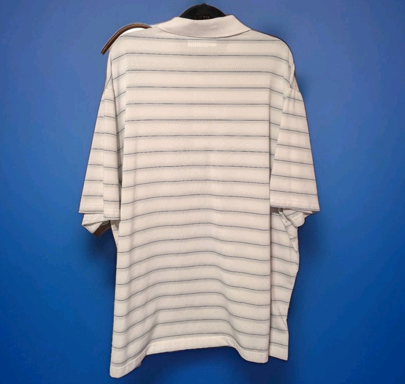 Roundtree & Yorke Performance Men's Sz 3XB Polo Style Shirt White Striped gallery