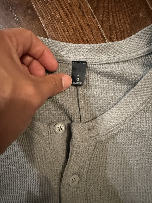 lululemon Gray Henley Long Sleeve Waffle Knit T-Shirt Lightweight Men's L gallery