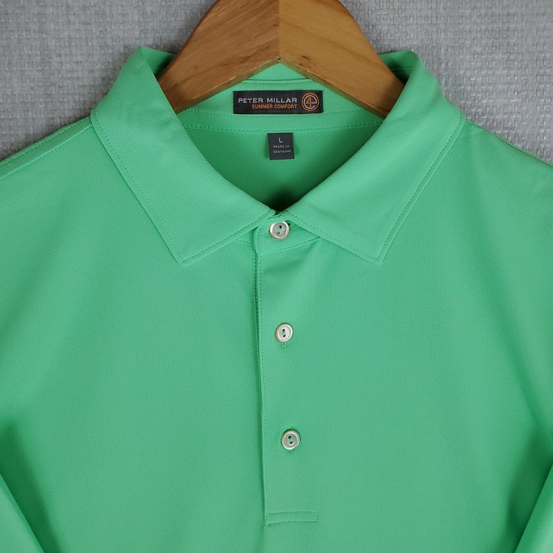 PETER MILLAR Mens Size Large SUMMER COMFORT Polo Shirt Light Green Performance gallery