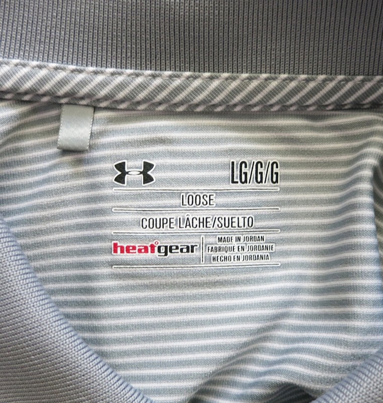 UNDER ARMOUR Men's Loose Light Gray RELEASE Stripe Knit Jersey Polo Top Shirt L gallery